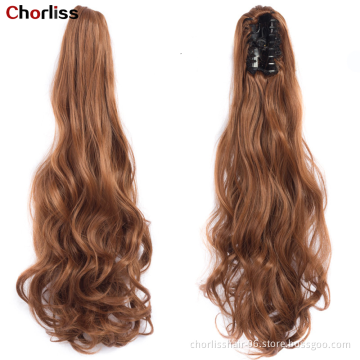 Wholesale Grey Curl Natural Wave Claw-Clip Drawstring Ponytail Extension Hairpiece Synthetic Hair Ponytails For Women Girl
